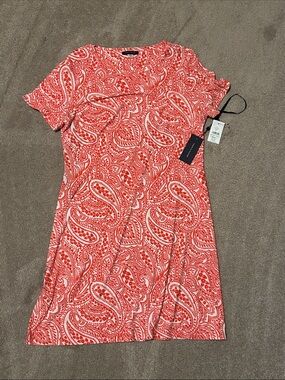 Tommy Hilfiger orange & White Paisley Short Sleeve Dress NWT size  12
